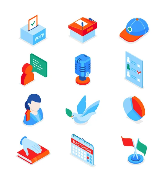 Eleição e votação - conjunto de ícones isométricos coloridos modernos —  Vetores de Stock