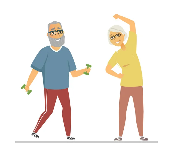 Ηλικιωμένα άτομα άσκηση - επίπεδη σχεδίαση εικονογράφηση στυλ — Διανυσματικό Αρχείο