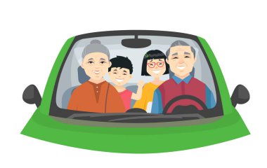 Çinli bir aile seyahatte - çizgi film insanları karakter çizimi