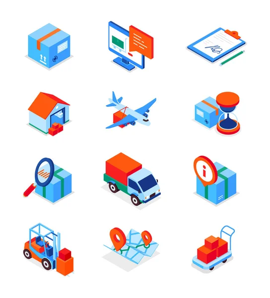 Transportation and logistics - modern isometric icons set — Stock Vector