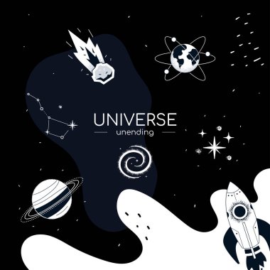 Bitmeyen evren - düz tasarım stili kavramsal çizim