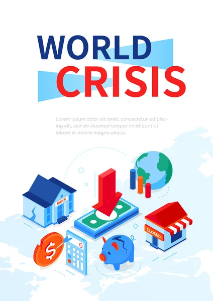 World crisis - modern colorful isometric web banner — Stock Vector