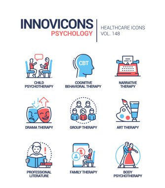 Psikoloji konsepti - çizgi tasarım simgeleri belirlendi