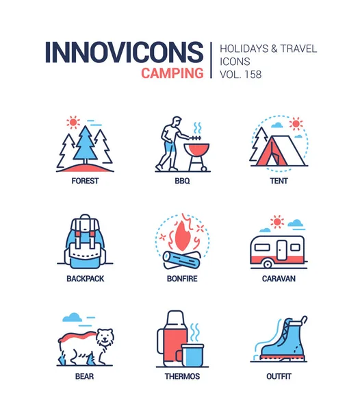 Camping - conjunto de iconos de diseño de línea moderna — Vector de stock