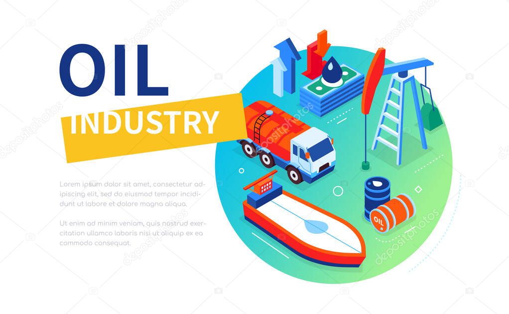 Oil industry - modern colorful isometric web banner