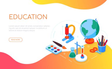 Eğitim kavramı - modern renkli izometrik web pankartı