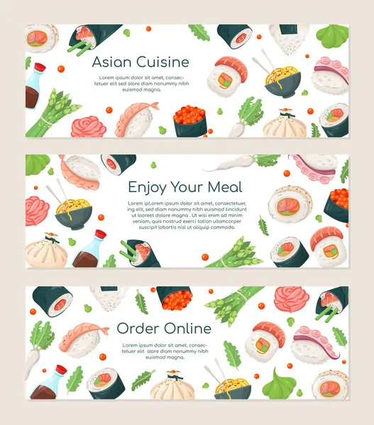 Restaurant asiatique - bannières colorées de style design plat — Image vectorielle