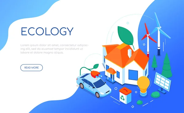 Conceito de ecologia - banner web isométrico colorido moderno — Vetor de Stock