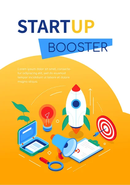 Booster Startup - moderno banner web isométrico colorido — Archivo Imágenes Vectoriales