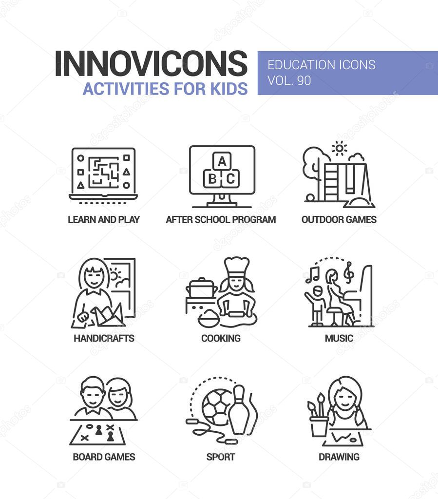 Activities for kids - line design style icons set
