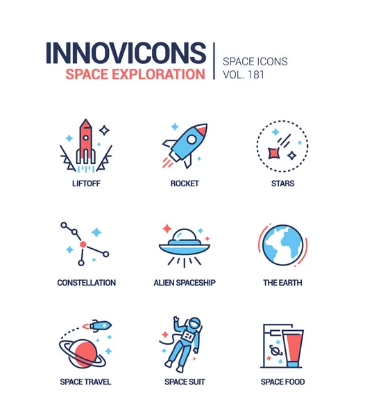 Exploration spatiale - ensemble d'icônes de style design de ligne — Image vectorielle