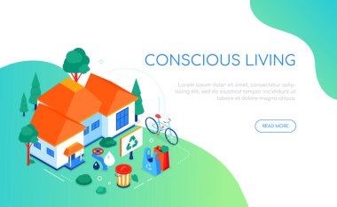 Bilinçli yaşam - modern renkli izometrik web pankartı