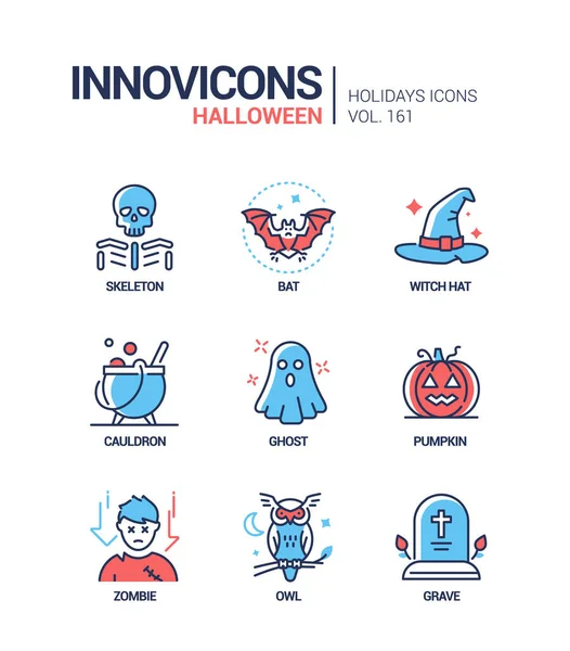 Símbolos de Halloween - conjunto de iconos de diseño de línea moderna — Vector de stock