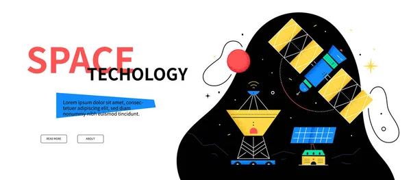 Tecnología espacial - banner web de diseño plano colorido — Archivo Imágenes Vectoriales