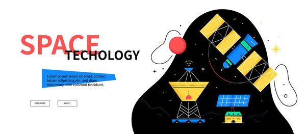 Space technology - colorful flat design style web banner