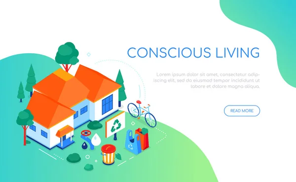 Vie consciente - bannière web isométrique colorée moderne — Image vectorielle