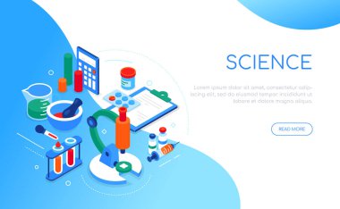 Bilim ve tıp - modern renkli izometrik web pankartı