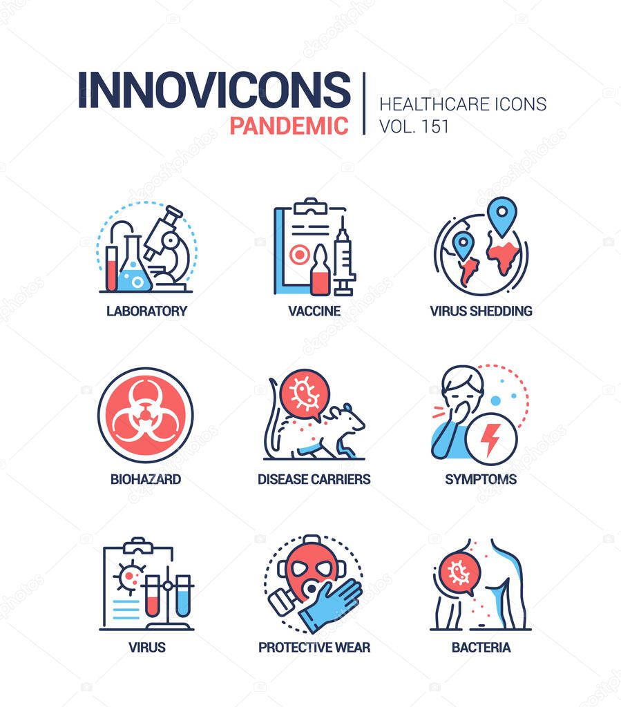 Pandemic - vector line design style icons set