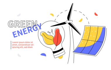 Yeşil enerji - renkli düz tasarım web pankartı
