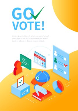 Gidin oy verin - modern renkli izometrik web pankartı