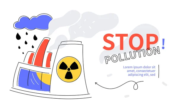 Detener la contaminación - banner web de diseño plano colorido — Archivo Imágenes Vectoriales