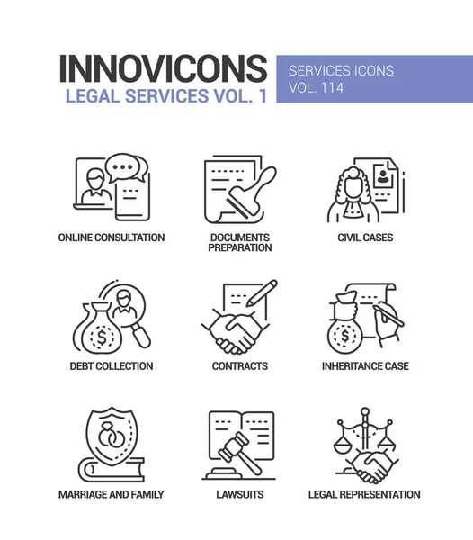 कायदेशीर सेवा ओळ डिझाइन शैली चिन्ह सेट — स्टॉक व्हेक्टर