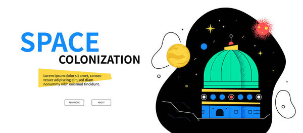 Space colonization - colorful flat design style web banner