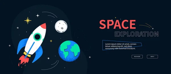 Exploración espacial - diseño plano colorido banner web de estilo — Archivo Imágenes Vectoriales
