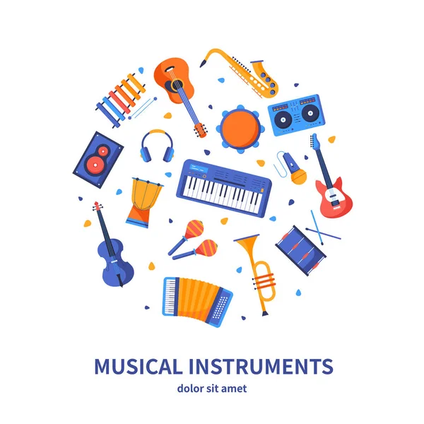 Hudební nástroje - barevný plakát ve stylu plochého designu — Stockový vektor