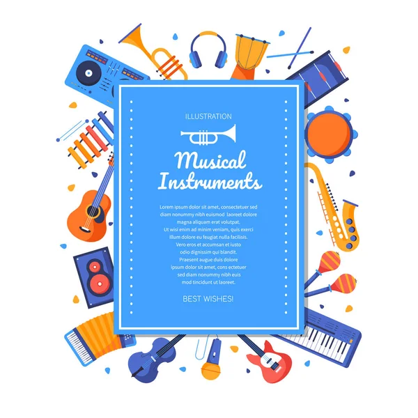 Instrumentos musicales - banner de diseño plano colorido — Vector de stock