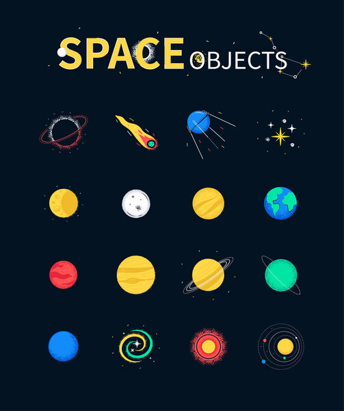 Space objects - colorful flat design style icons