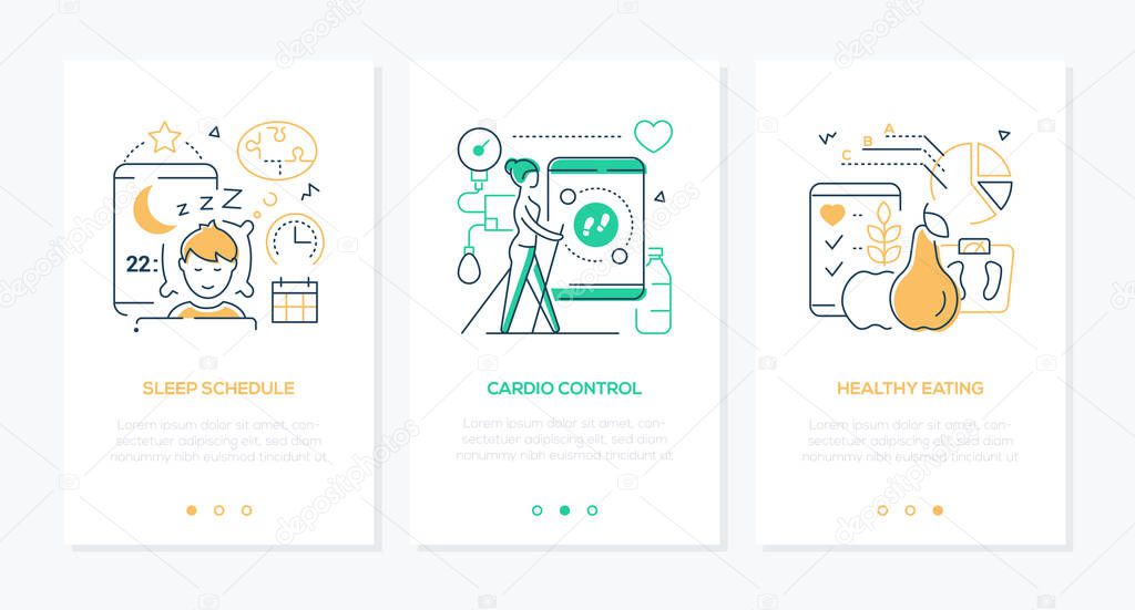 Health mobile app line design style web banners