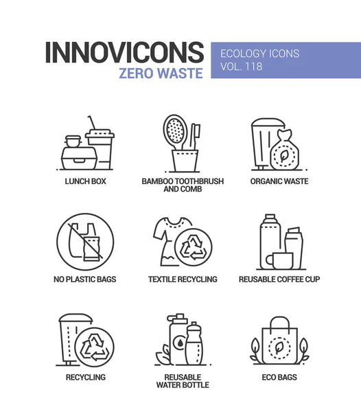 Zéro déchet - icônes de style de conception de ligne vectorielle ensemble — Image vectorielle