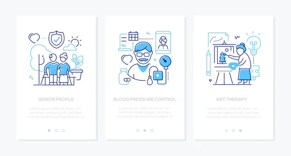 Senior people line design style web banners — Stockový vektor