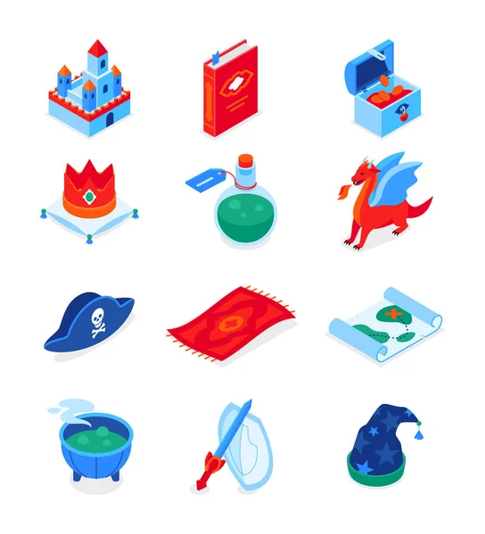 Fantasy and fiction - modern colorful isometric icons set — Stock Vector