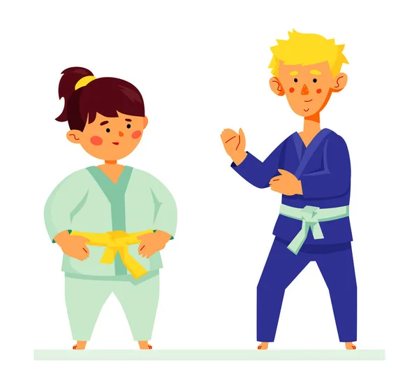 Niños haciendo karate - ilustración de estilo de diseño plano colorido — Vector de stock