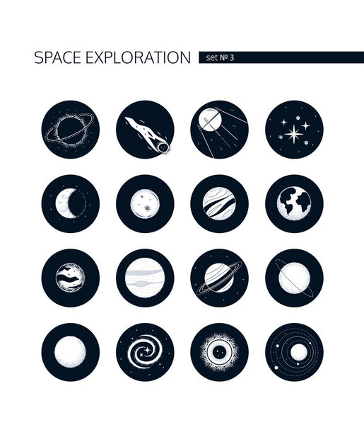 Space exploration - modern vector set of white icons