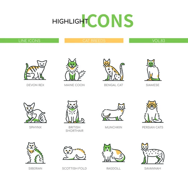 Razas de gatos - conjunto de iconos de estilo de diseño de línea moderna — Archivo Imágenes Vectoriales