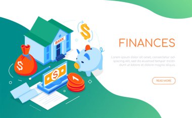 Ekonomi ve bankacılık - modern izometrik web pankartı