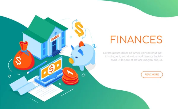 Finanças e banca - banner web isométrico moderno —  Vetores de Stock