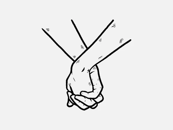 白い背景に黒い線で描かれた互いのベクトルイラストのスケッチの手を保持恋人のドアの手 — ストックベクタ