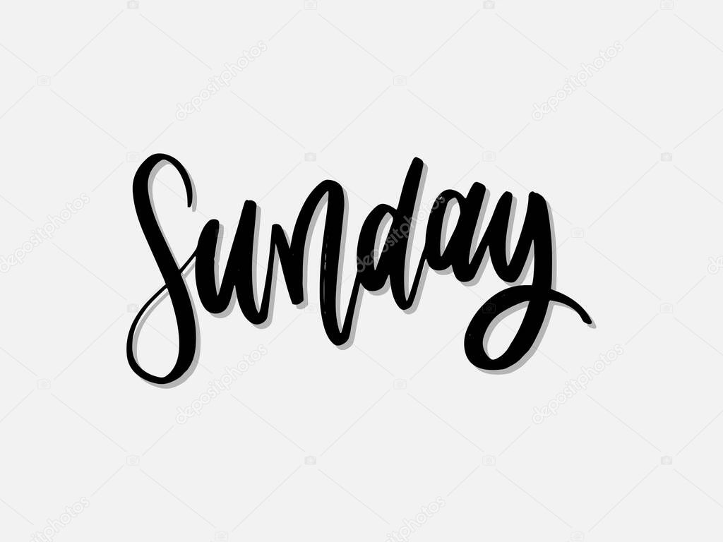 Sunday. Hand written lettering isolated on white background.Vector template for poster, social network, banner, cards.