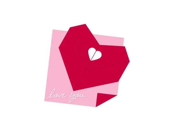 Paper Art Red Heart Origami Valentine Day Concept Vector Art — стоковый вектор