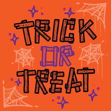 Cadılar Bayramı afiş reklamları için kısa mesaj ya da şeker. Beyaz arkaplanda el yazısıyla yazılmış harfler. Poster, sosyal ağ, afiş, kartlar için vektör şablonu.