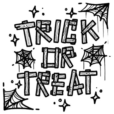 Cadılar Bayramı afiş reklamları için kısa mesaj ya da şeker. Beyaz arkaplanda el yazısıyla yazılmış harfler. Poster, sosyal ağ, afiş, kartlar için vektör şablonu.