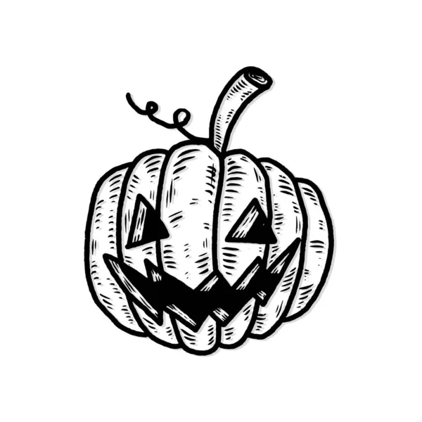Hand Drawn Halloween Icon Pumpkin Vector Illustration Purple Background Poster — Stock Vector