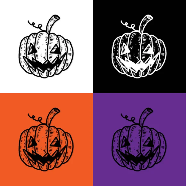 Hand Drawn Halloween Icon Pumpkin Vector Illustration Purple Background Poster — Stock Vector