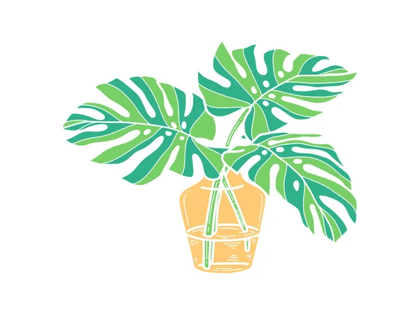 Handritad Monstera Inomhus Burk Skandinavisk Stil Illustration Med Monstera Modern — Stock vektor