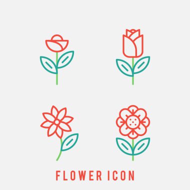 Çiçek simgesi seti. Lale, gül. Düz dizaynlı çiçek ikonu seti. İnce çizgi tarzı. Çiçek bitkisi ikonu. ui ve ux, websitesi veya mobil uygulama için dini bayramın basit satır vektör ögeleri.