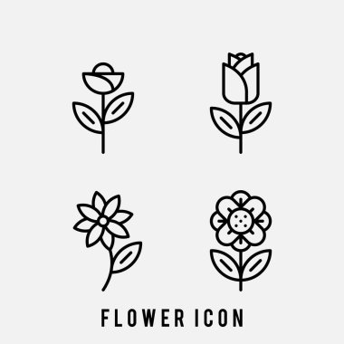 Çiçek simgesi seti. Lale, gül. Düz dizaynlı çiçek ikonu seti. İnce çizgi tarzı. Çiçek bitkisi ikonu. ui ve ux, websitesi veya mobil uygulama için dini bayramın basit satır vektör ögeleri.